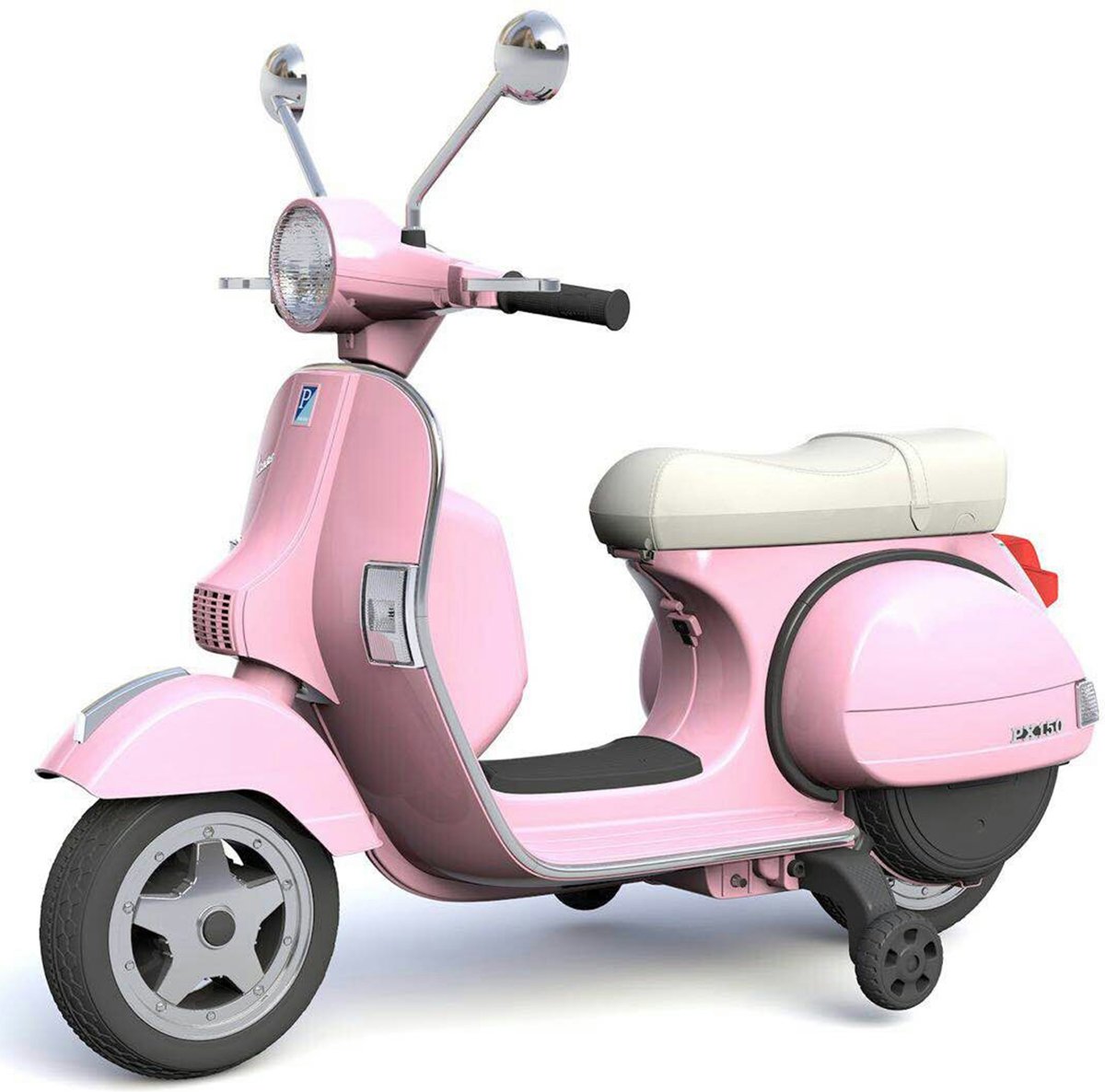 Vespa Elektrische Kinderscooter / Kindermotor 12V | MP3 | Verlichting | Zijwieltjes | Lederen zadel